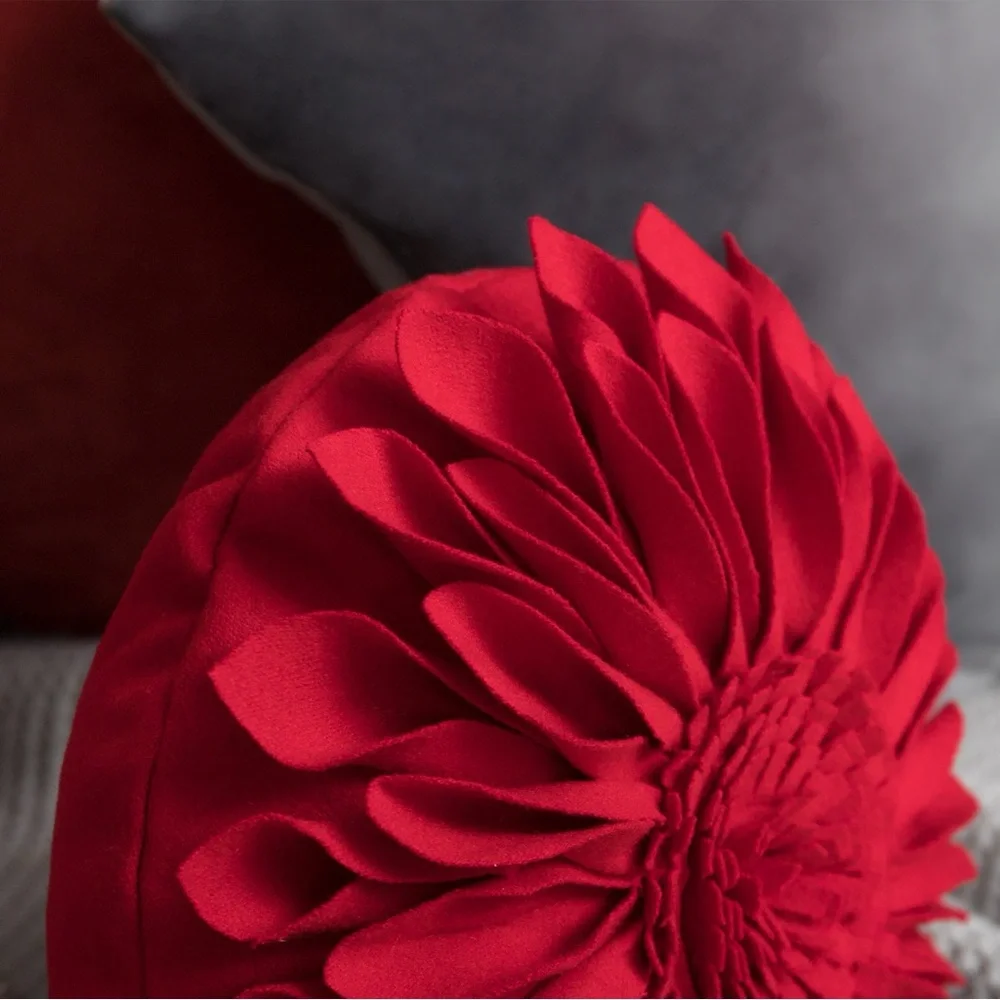 Set of 2 Red Wool 3D Floral Sculptural Pillow Covers Rosette valentine’s Decor